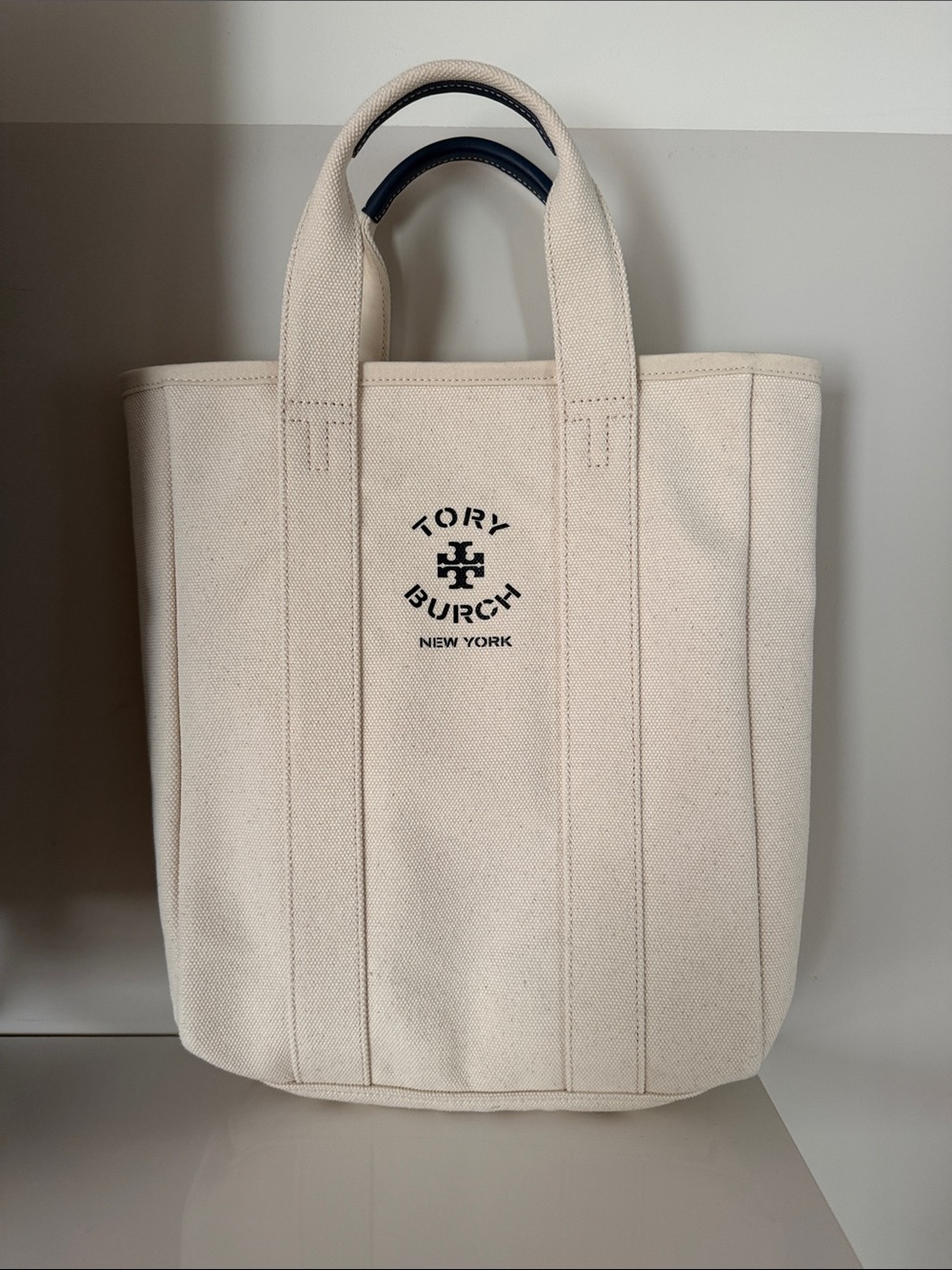 Tory Burch Cream Canvas Tote with Black Logo